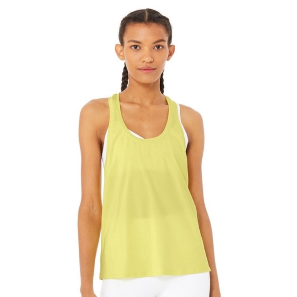 NEW ALO Yoga Pulse Tank in Neon Shock Yellow, M, Racerback, Glow